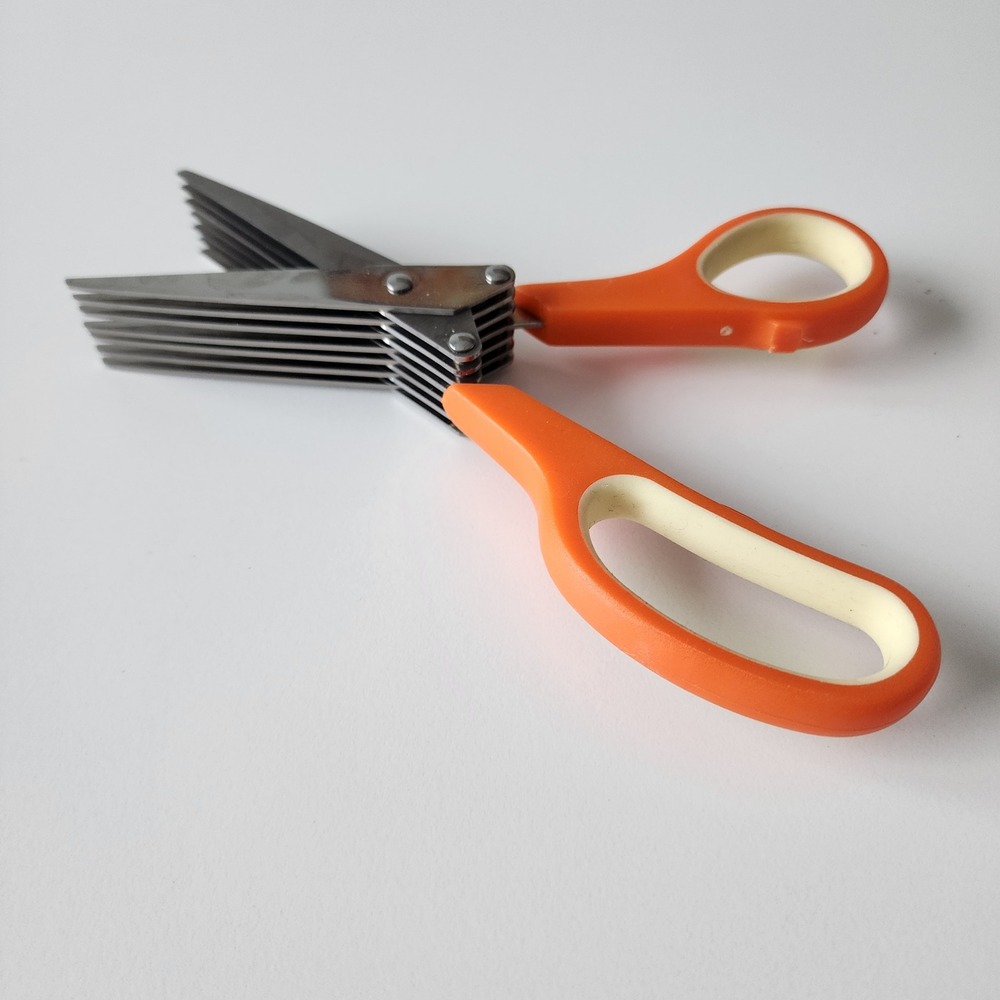 Herb Scissors Kitchen‎ Tool Orange Stainless Steel Multi Blade Mincing Cutting